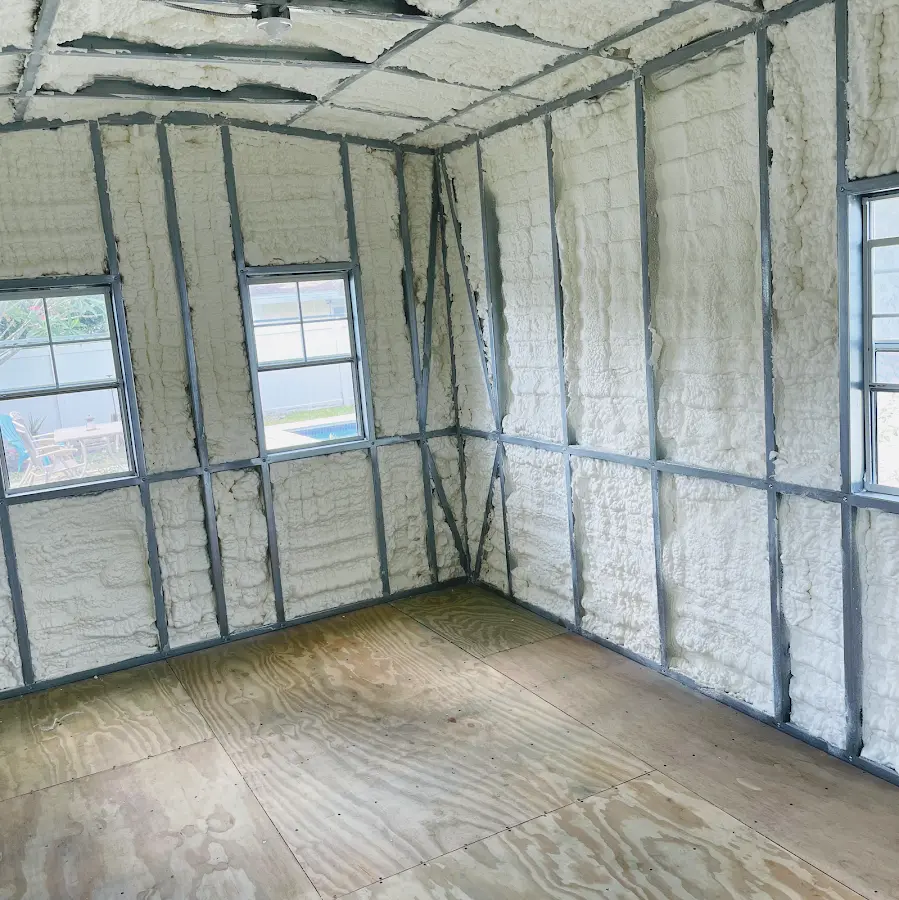 Closed-cell spray foam insulation applied to wall cavities in a residential project in St. Helena